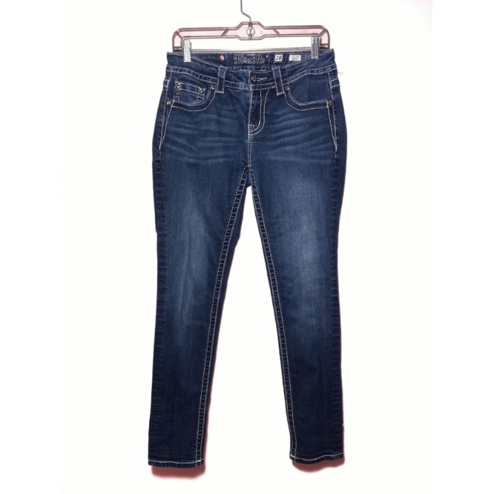 Miss Me Mid Rise Skinny Sequin Cross Jeans size 28